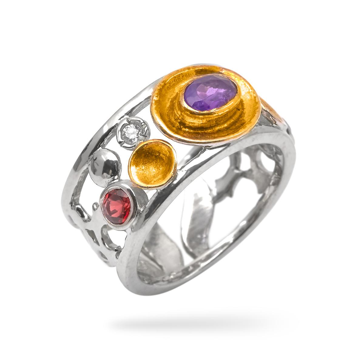 Bague amethyste, tourmaline argent Mira